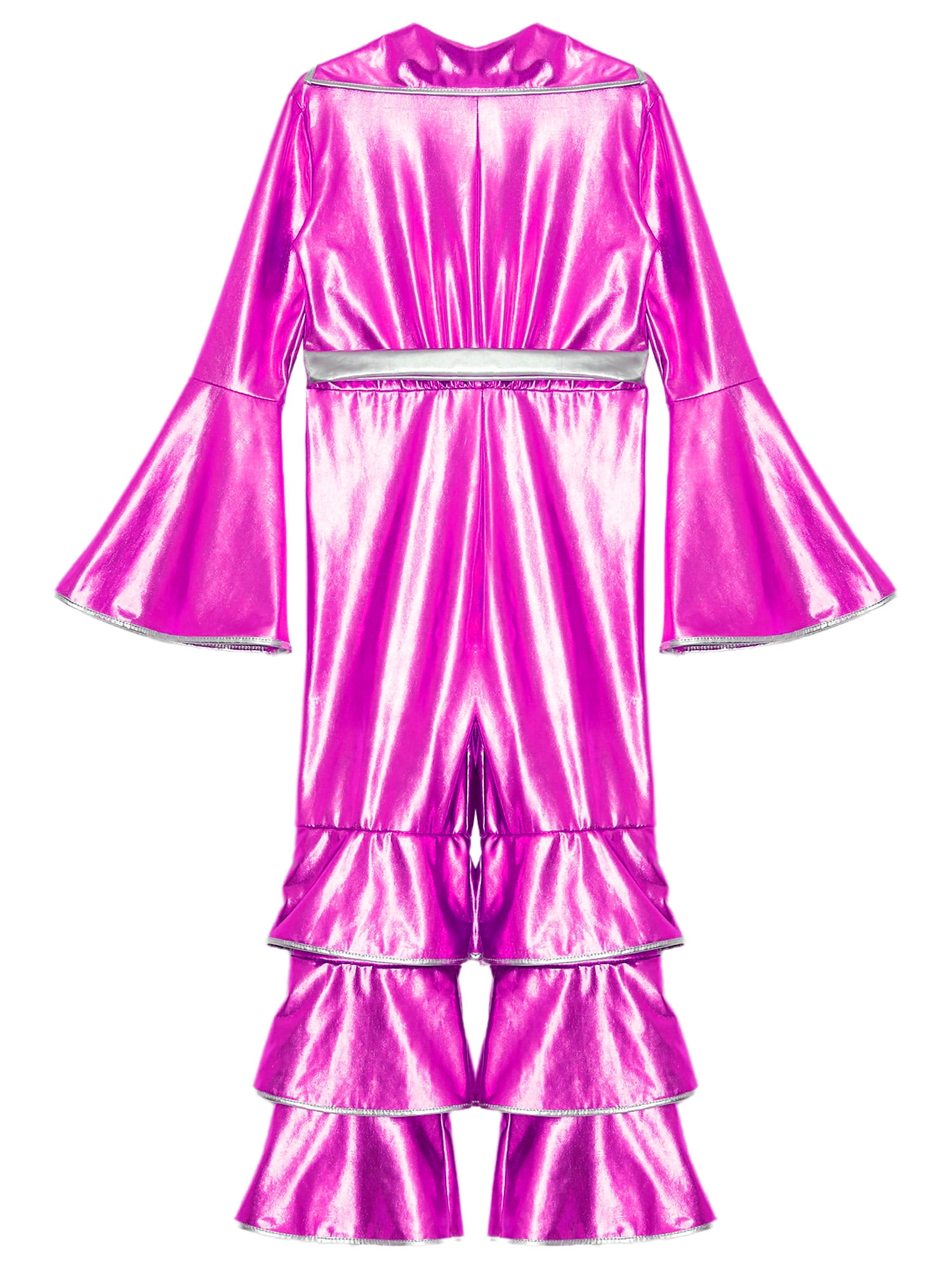 Ocealan Girls Retro Disco Dance Jumpsuits Metallic Rock Star Babydoll One Piece Bodysuit Hot Pink 14