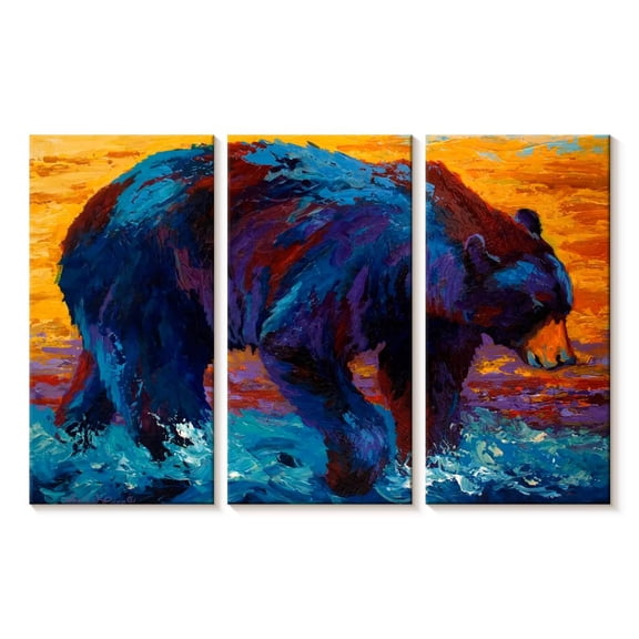 Elephant Stock Rivers Edge Ii Wall Art - Horizontal Multi Panel Canvas - Living Room Wall Decor - Animal Multi Panel - Orange And Blue Decor By Marion Rose - 23" x 14"