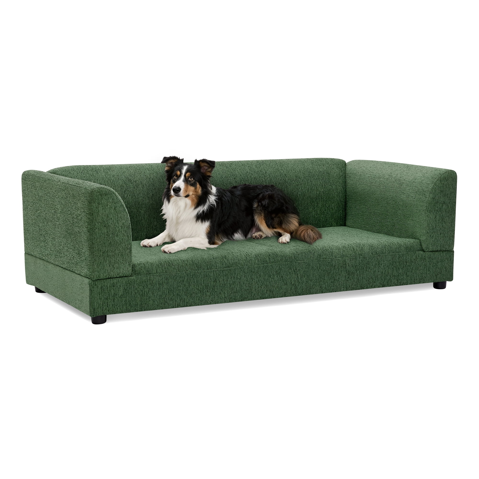 Oversized Pet Sofa for Medium/Large Dogs, Modern Rectangular Design with Backrest, Armrests & Soft Cushion, Olive Green (56.5"*26"*17")