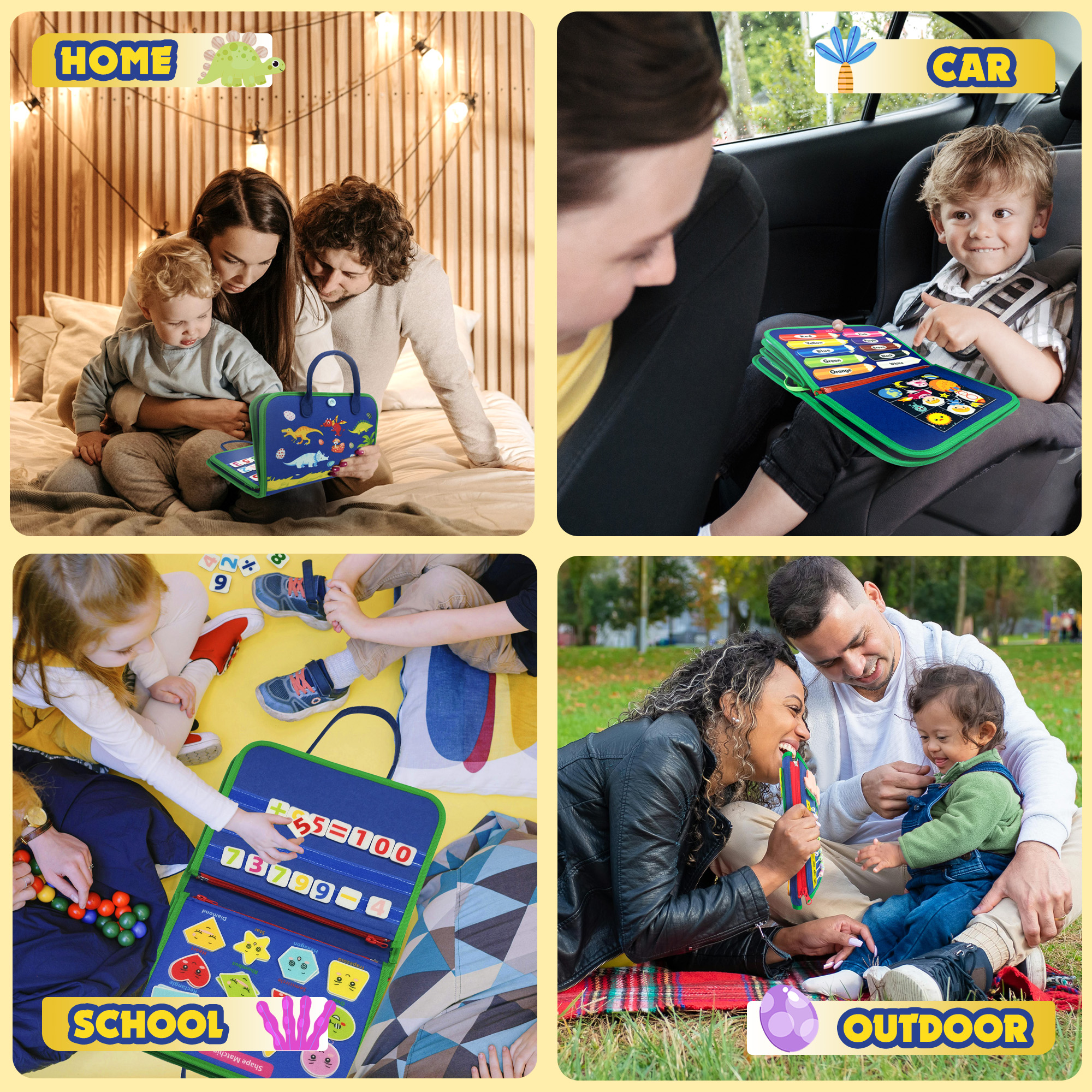 Busy Board - Montessori Busy Book for Toddlers, Preschool Learning Activities Book, Educational Toy for Travel, Learning Motor Skills