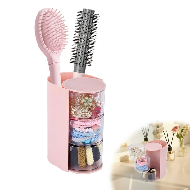 Organizador de accesorios para el cabello IPENP rosa de 3 capas de plástico transparente