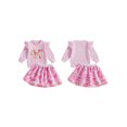 thumbnail image 2 of Toddler Baby Girl Fall Outfit 3 6 9 12 18 24 Months 2T 3T Letter Embroidery Long Sleeve Crew Neck Pullover with Bow Pattern Mesh Skirt Clothing Set, 2 of 9