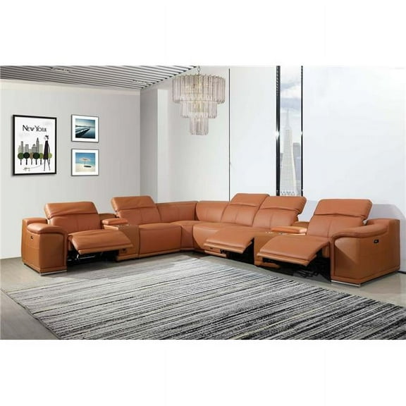 HomeRoots 366354 Camel Power Reclining Sectional with 2-Consoles, 8 Piece - 154 x 200 x 162.2 in.
