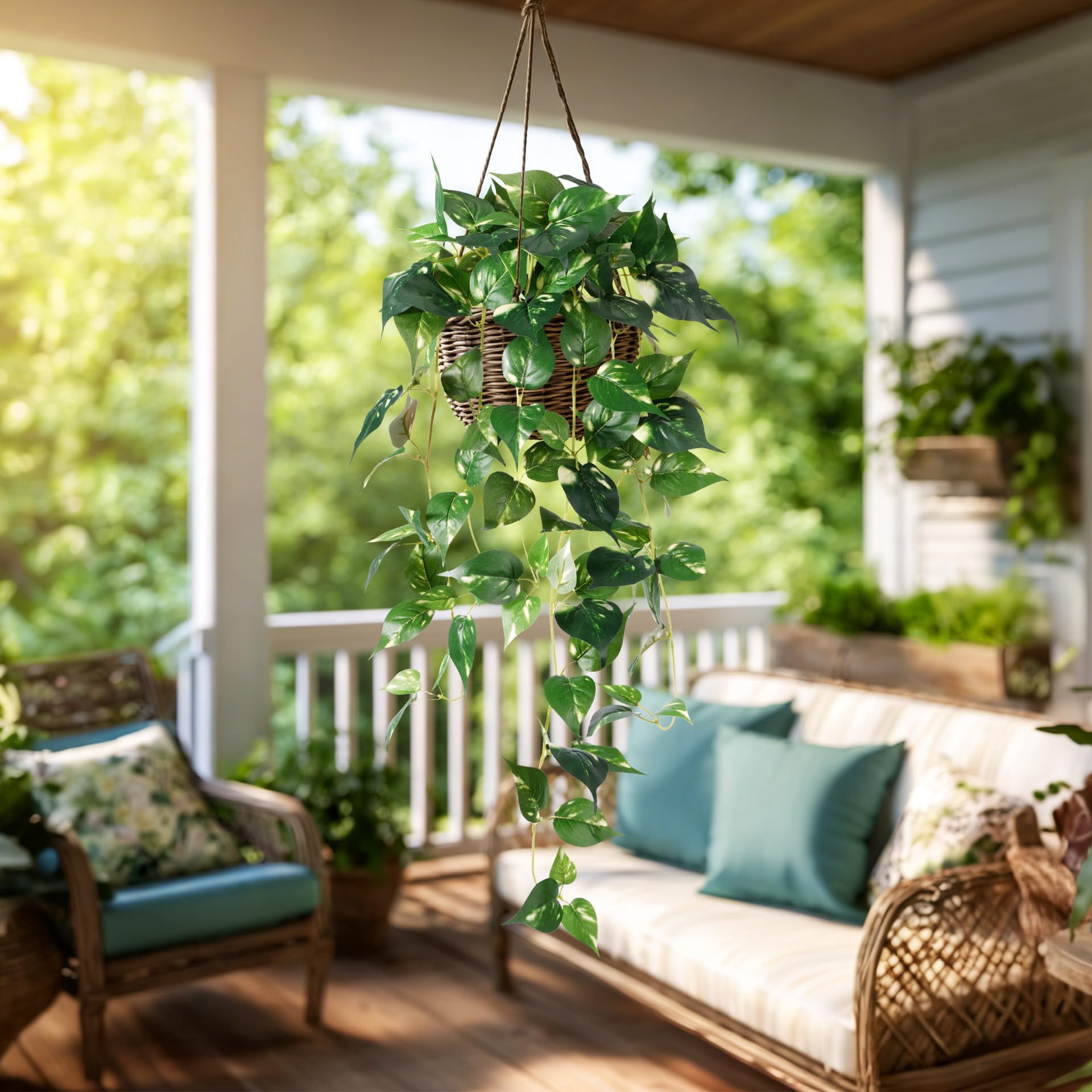 Fake Hanging Plants with Pots - Realistic Artificial Plant for Indoor Outdoor, 33In Silk Fake Potted Plants, 2PC Faux Ivy Vine for Shelf Tabletop Office Decor, Dark Green