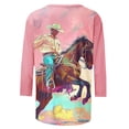 thumbnail image 5 of Women's Tops Dressy Casual Vintage Fashion 2024 3/4 Sleeve Tunic Tops for Lady Loose Fit Flowy Crew Neck Blouse 3D Horse Printing Summer Clothes for Teen Girls Spring Elegant Shirts Pink T Shirts L, 5 of 5