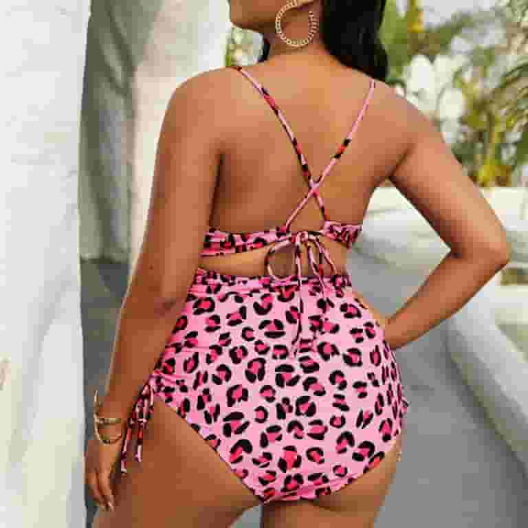 Women's Plus Size Leopard Printed Backless One-Piece Women's Plus Size Leopard Printed Backless One-Piece