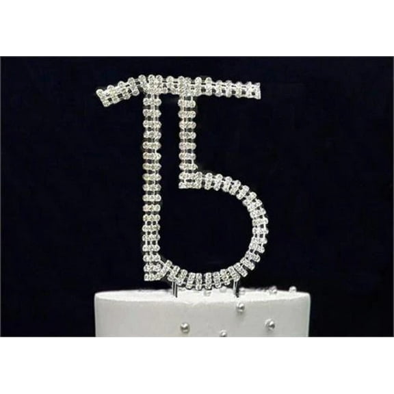 5-1/8" Large Number 15 Rhinestone Quinceanera Cake Topper Silver