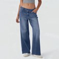 thumbnail image 3 of Women's Fashionable Versatile Asymmetric Low Rise Loose Fit Casual Jeans Comfort Stretch for Casual Outings and Holiday Season,Sky Blue,XL, 3 of 7