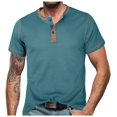 thumbnail image 1 of European Color Blocked Button Open Neck Men's Trendy Comfortable Loose Casual Business Short Sleeve T-Shirt, 1 of 6