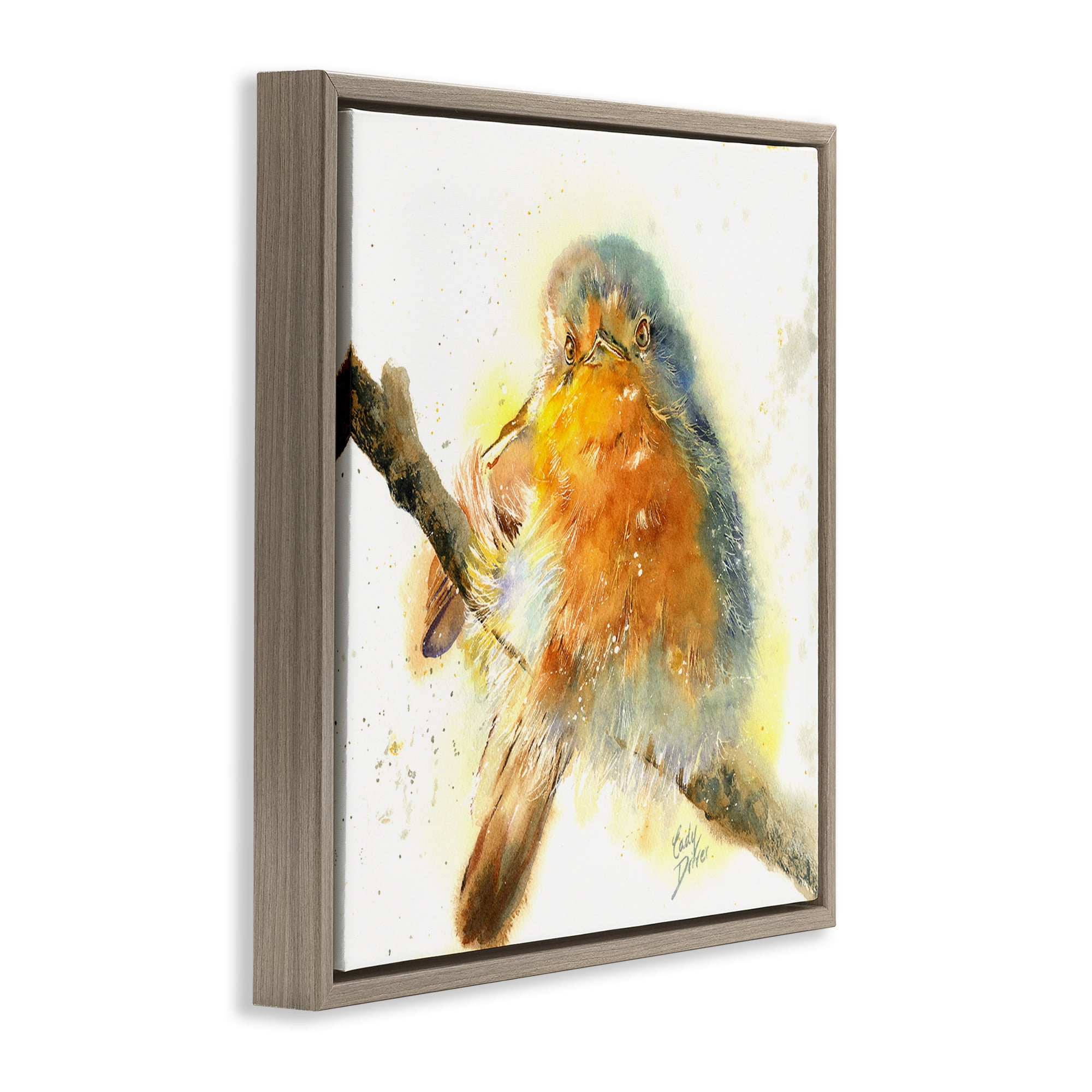 Stupell Industries Seated Songbird Watercolor Brown Framed Floater Canvas Wall Art, design by Cady Driver