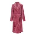 thumbnail image 5 of Afdoent Soft Womens Robe Women Solid Color Coral Bathrobe Winter Long Sleeve Pocket Belt Cardigan Flannel Nightgown Comfortable, 5 of 8