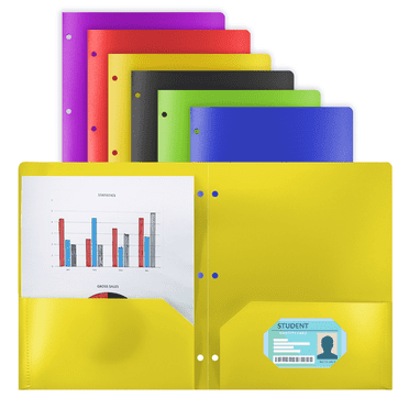 aipker Letter Size 2-Pocket Folders with 3-Hole Punch, Assorted Colors, 6 Count