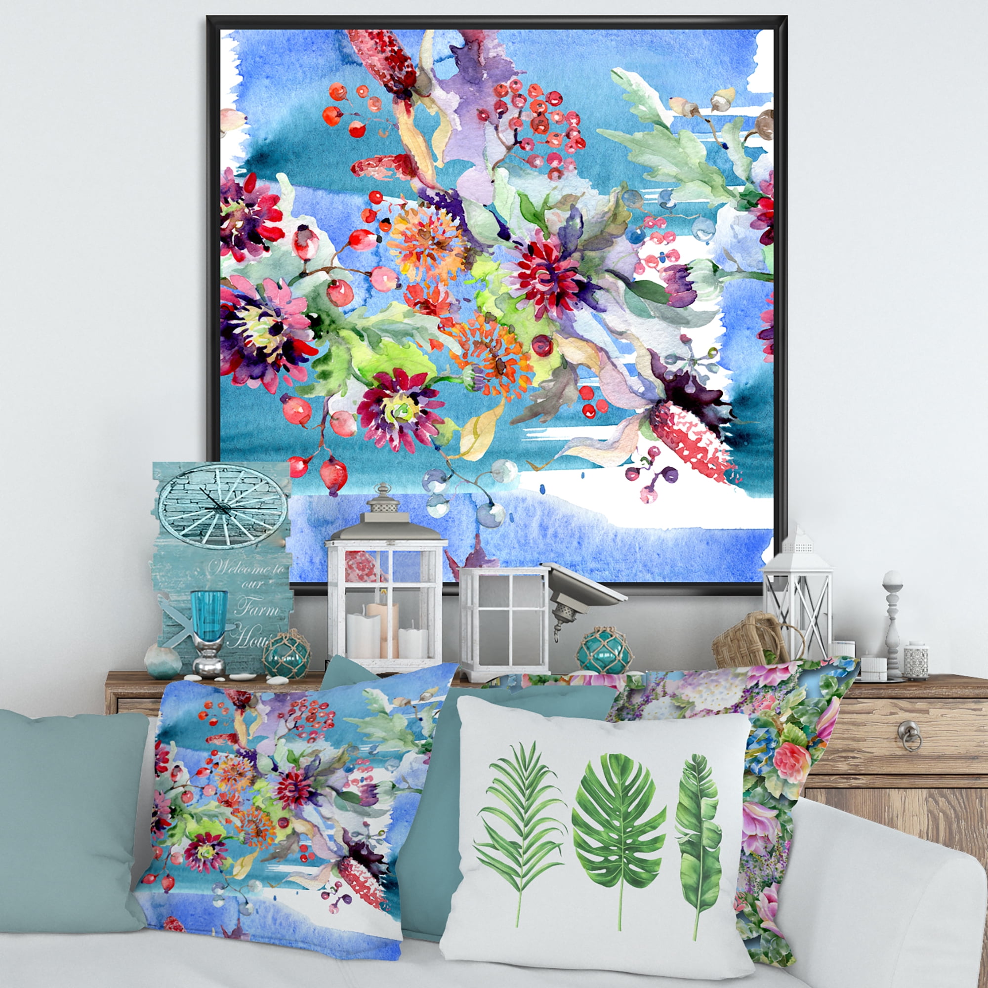 Designart 'Wildflowers and Vibrant Wild Spring Leaves XIII' Modern Framed Canvas Wall Art Print
