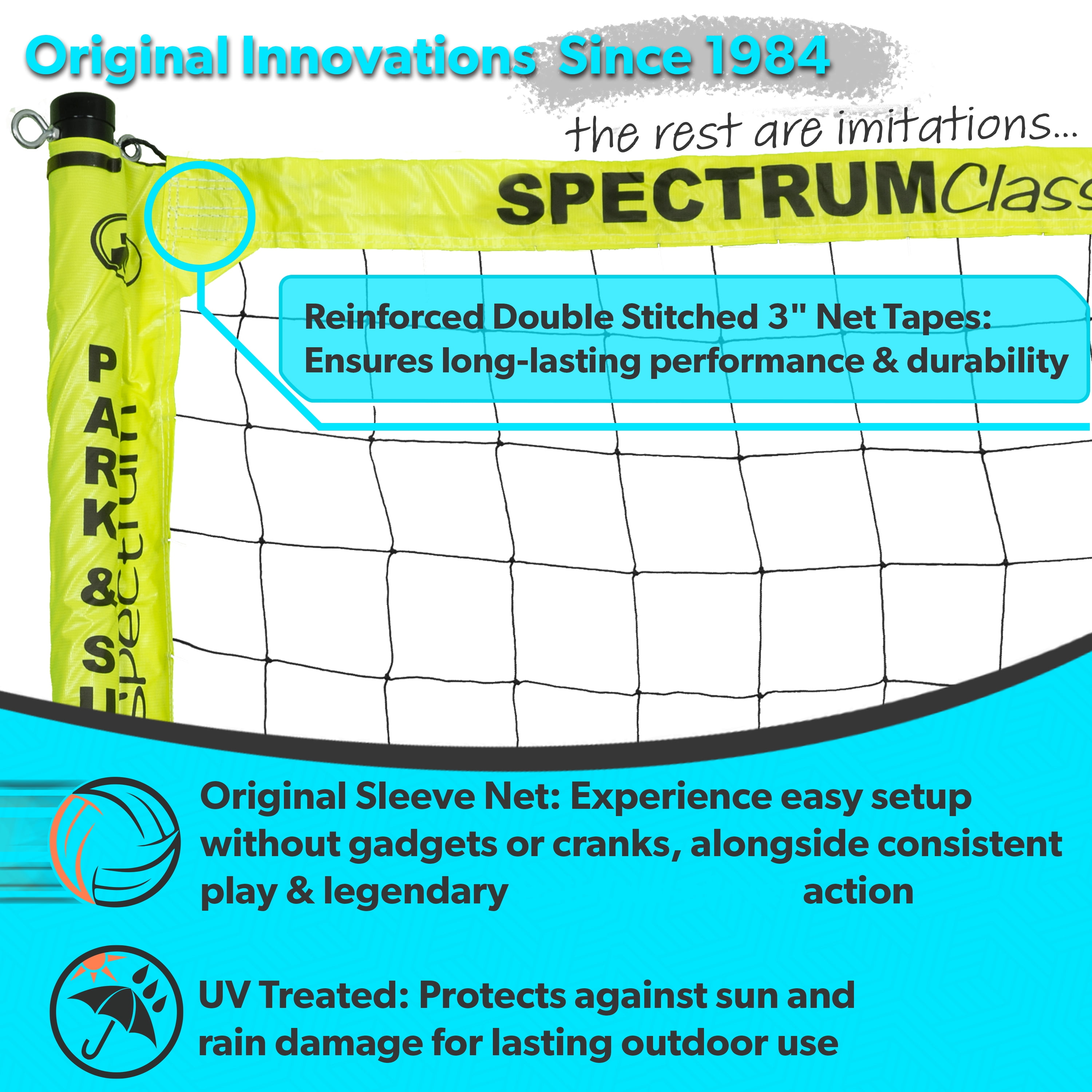 Park & Sun Spectrum Classic Volleyball Net – Professional Adjustable Outdoor Set for Beach, Grass, Backyard