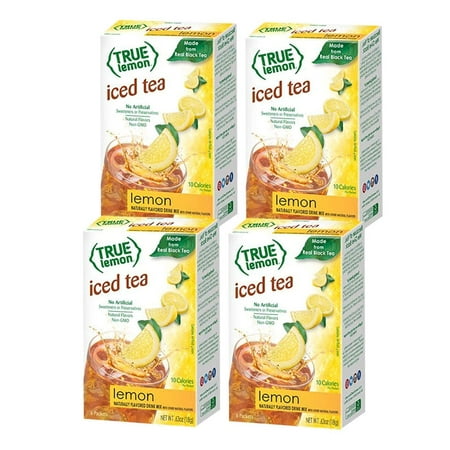 Lemon Iced Tea Mix By True Lemon | Instant Powdered Drink Packets That Quench Your Thirst, 24Ct Of Mouth Watering True Citrus Lemon (Iced Tea), Pack Of 4
