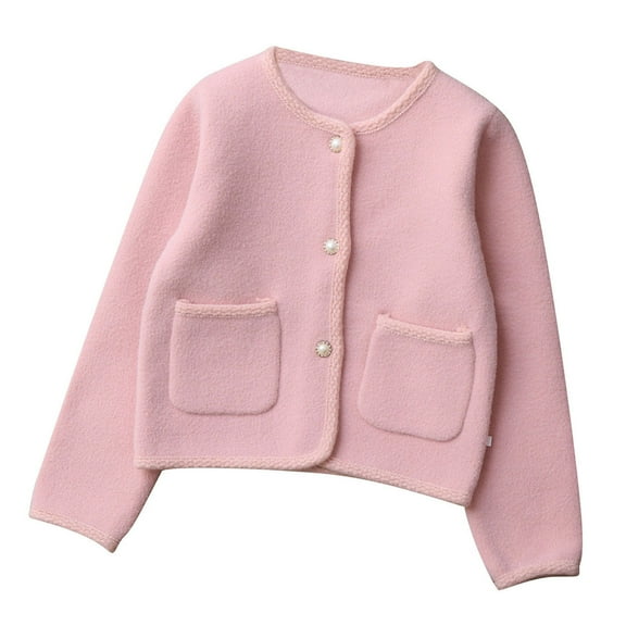IVEYRTF Big Boys Girls Cardigan Button Solid Color Fashion Fall Winter Casual Thermal Warmth Outerwear Sweater Tops for Kids 5-14 Years(Pink#3,12 Years)