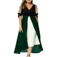 thumbnail image 2 of Summer Saving Wycnly Womens Dresses Short Sleeve V-Neck Color Patchwork Casual Long Summer Dress Cold Shoulder Party Prom A Line Plus Size Dresses Green XXXXXL, 2 of 7