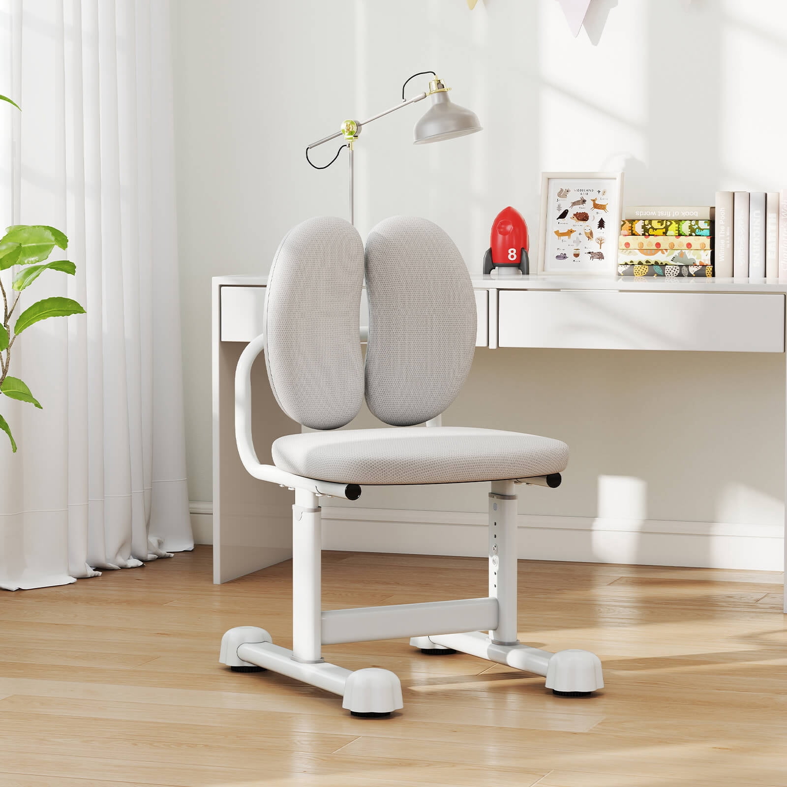 Costway Kids Desk Chair with Double Back Support Adjustable Height Upholstered Computer Chair Gray