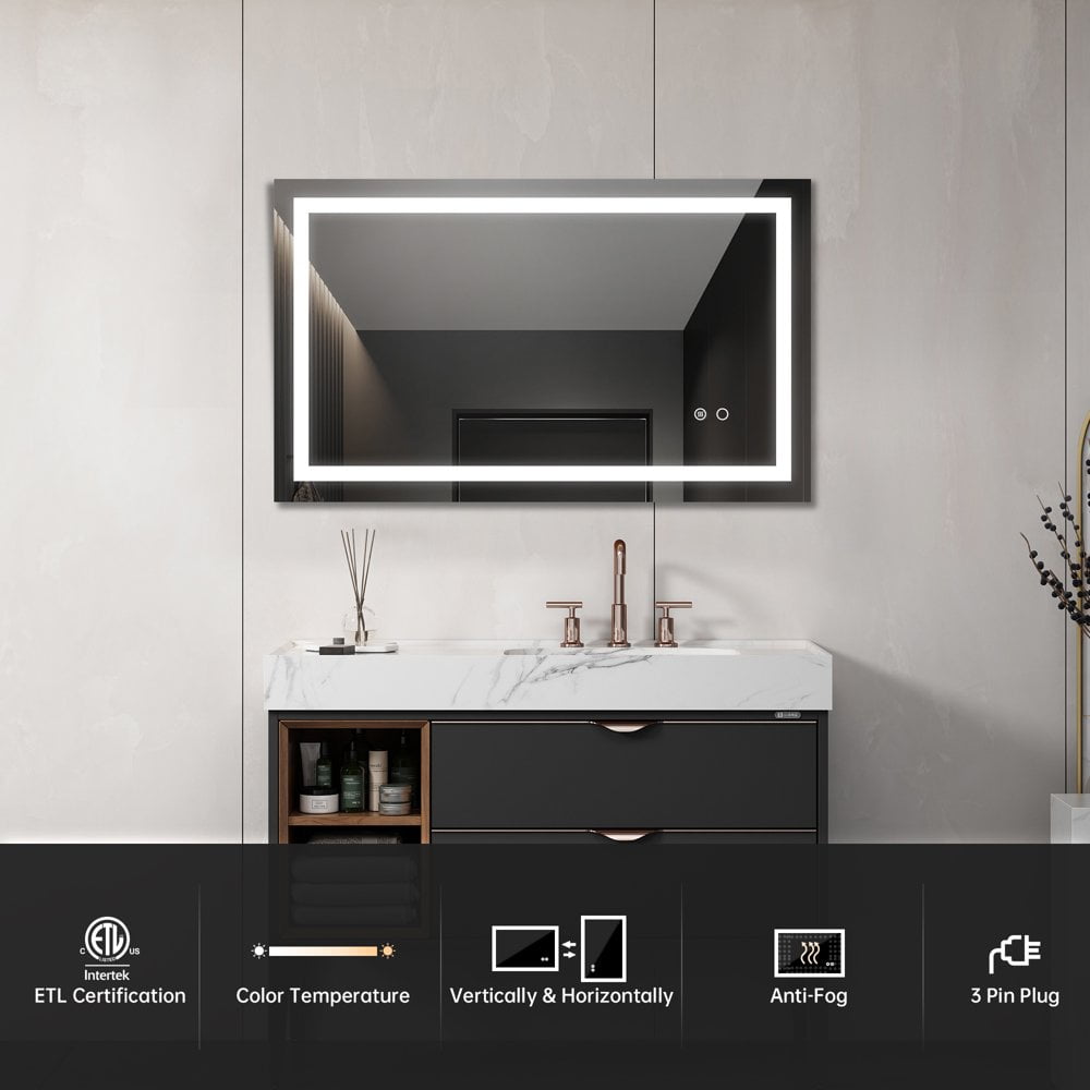 GZXS 40"x24" LED Lighted Wall Mounted Bathroom Mirror with High Lumen ...