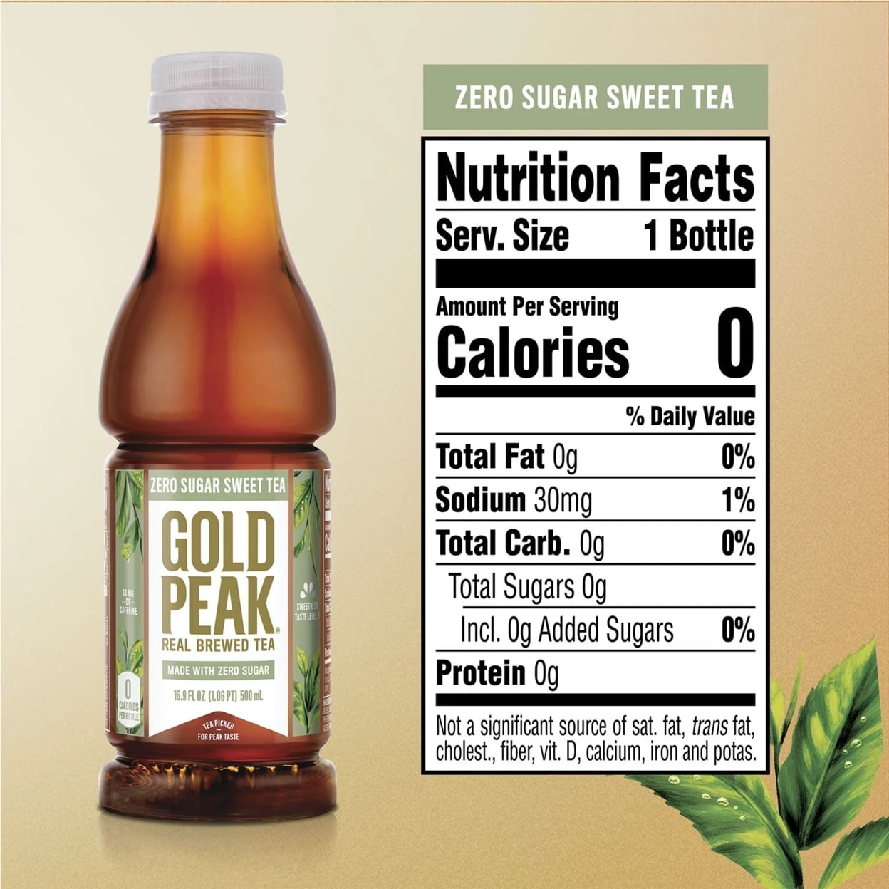 Gold Peak Tea Zero Sugar Sweet Tea 16.9 Fluid Ounce (Pack of 18)
