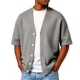 thumbnail image 2 of Mens Cardigan Sweater Textured Waffle Knit Short Sleeve Cardigan Open Front Lightweight Casual Button Down Cardigan, 4XL, 2 of 8