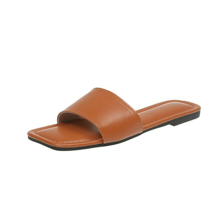 

TUOBARR Beach Slippers for Women Womens Summer Fashion Solid Color Slippers Square Head Flat Multicolour Casual Slippers Brown