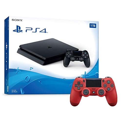 Refurbished PlayStation 4 1TB Slim Console And Extra Red Dualshock 4