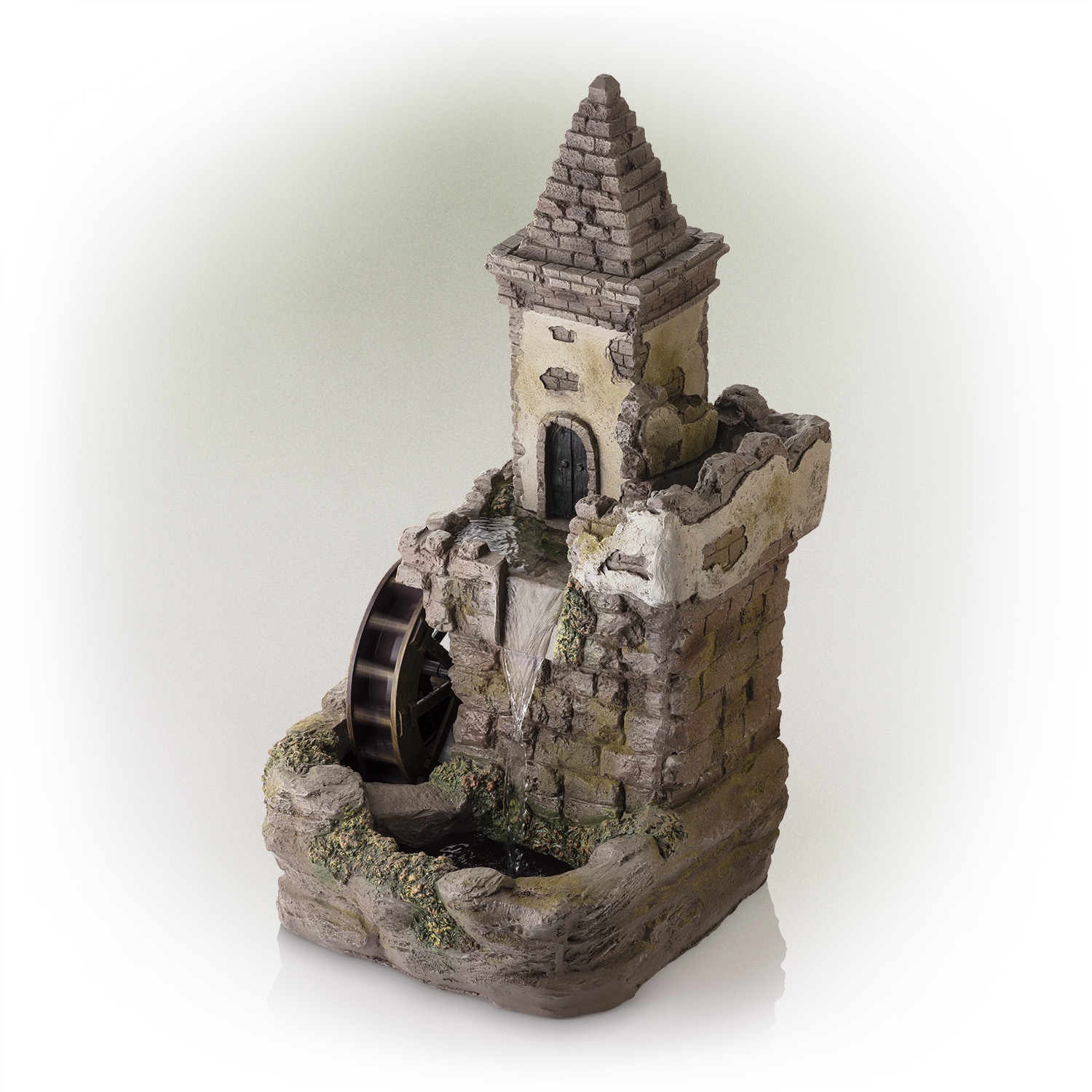 Alpine Corporation Outdoor Fairy Castle Waterwheel Tiered Fountain