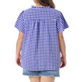 thumbnail image 3 of Agnes Orinda Women's Plus Size Gingham Top Tie Front Ruffle V Neck Short Sleeve Plaid Blouse Dressy Casual Summer Shirt 2X Blue, 3 of 6