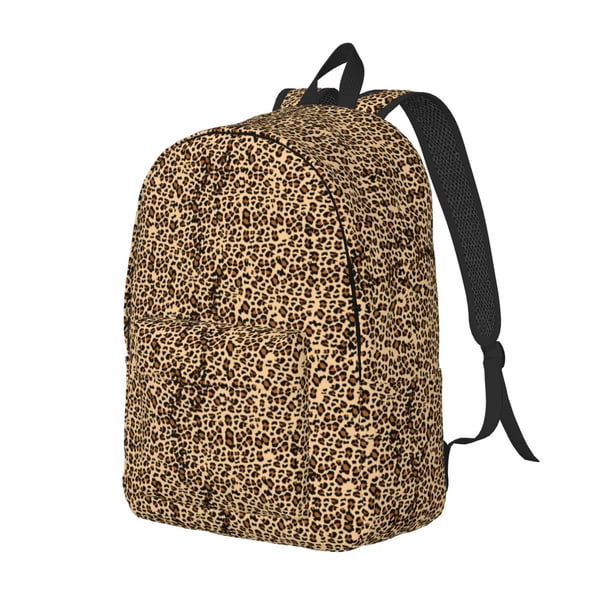 Balery Leopard Print Brown Mochila Clásica Impresa Básica para Viaje, Mochila Escolar Resistente al Agua, Mochila de Lona con Correas Ajustables-Small