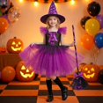 thumbnail image 2 of WERYOUNG Girls Halloween Outfits Sleeveless Purple Witch Dress With Hat Dress Up Party Sets For Little Girls Stage Performance Breathable Clothes Sets 8-9 Years, 2 of 9