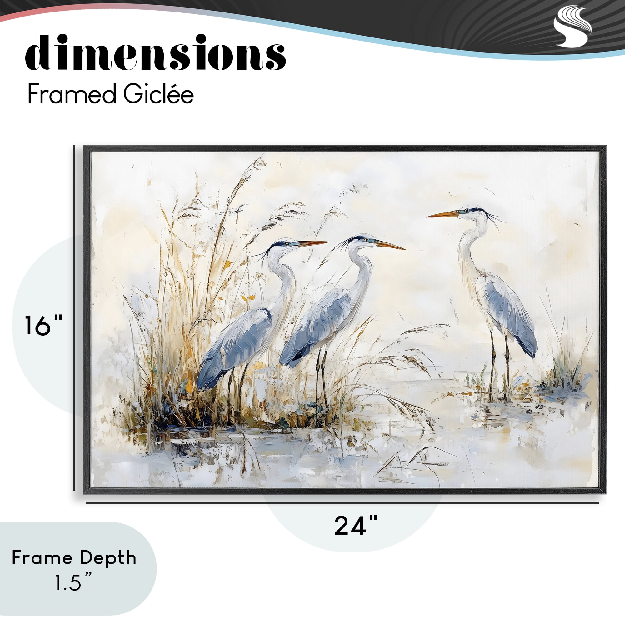 Stupell Industries Blue Heron Trio in Wetlands Black Framed Giclee Art, design by LSR Design Studio