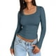 thumbnail image 1 of Top corto ajustado de manga larga para mujer: camiseta ajustada con cuello redondo, poliéster y spandex, diseño básico liso para hacer ejercicio, yoga y estilo informal., 1 of 4