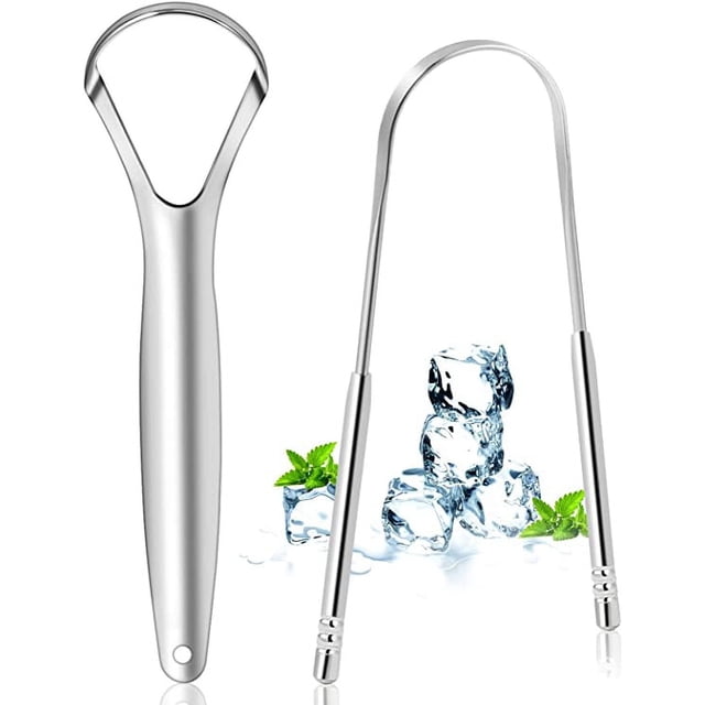 2 raspadores de lengua de acero inoxidable, cepillo de lengua para limpieza bucal, reciclable, fácil de limpiar, ecológico y práctico