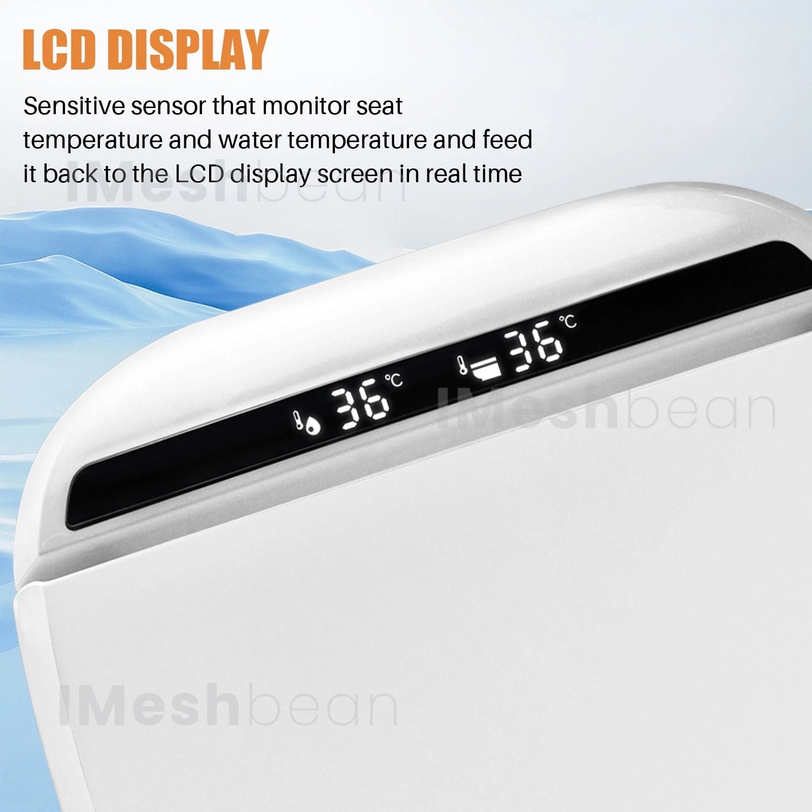 iMeshbean Electric Bidet Toilet Seat, Elongated Smart Heated Bidet, LCD Auto Flush w/ Night Light