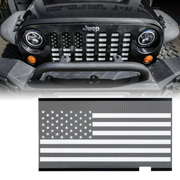 Xprite Mesh Grille Insert with Black & White Flag For JK 20072018 Jeep Wrangler Stock Grille