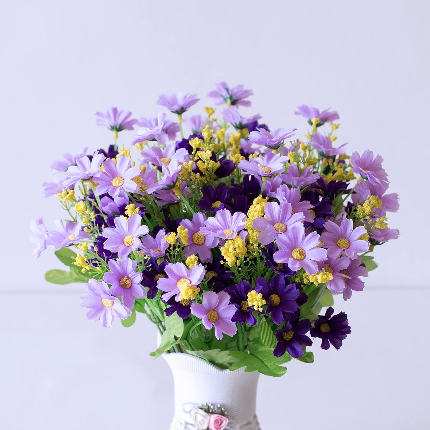 Zukuco 6 Bundles Artificial Flowers Blue Silk Daisy for Garden Porch