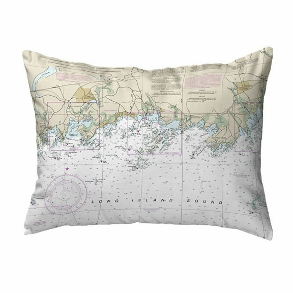 Betsy Drake Long Island Sound, NY Nautical Map Noncorded Indoor/Outdoor Pillow 16x20