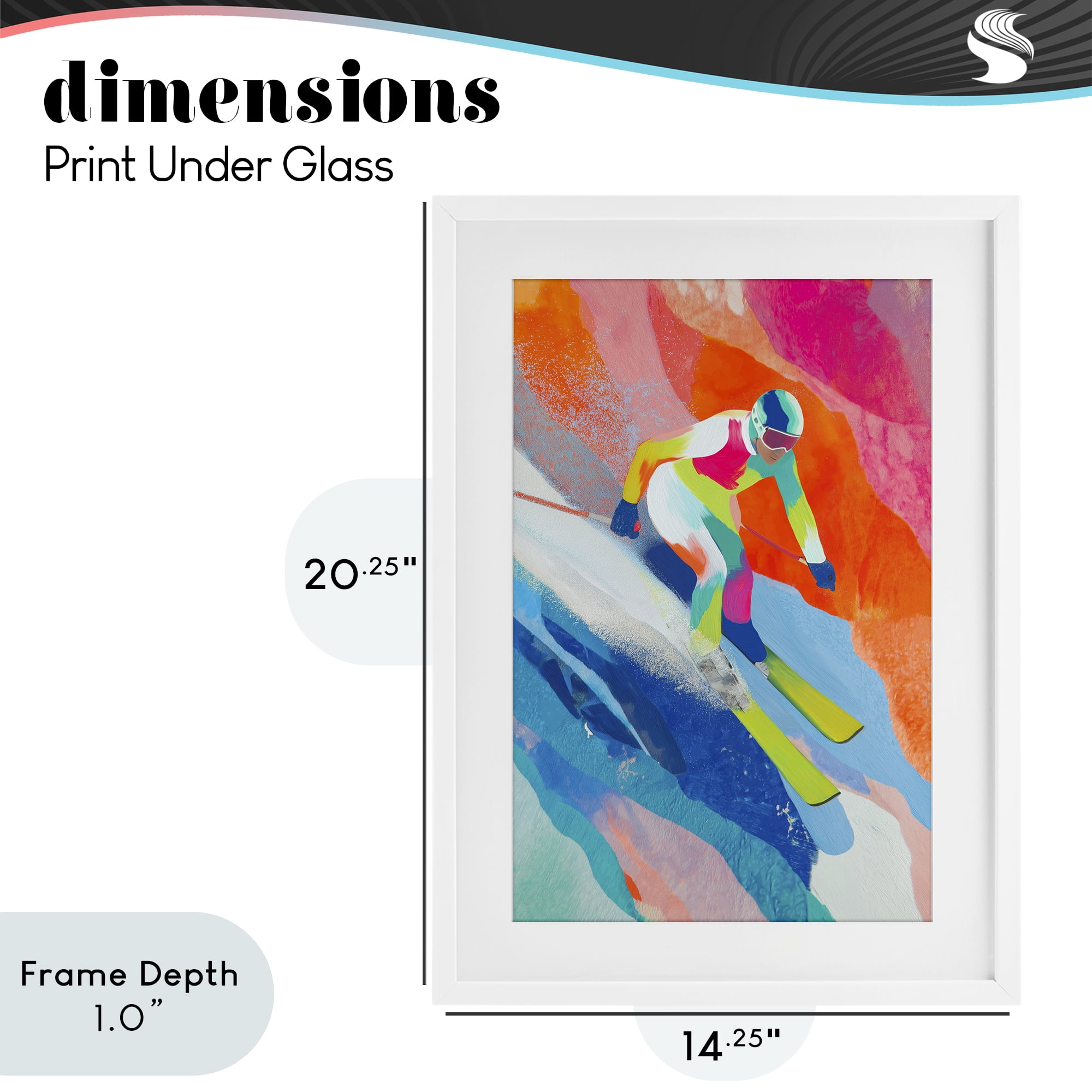 Stupell Industries Skiing Down Neon Slopes White Framed Print Under Glass, design by Chromatic Storm Studio
