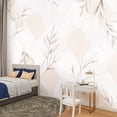 thumbnail image 2 of Peel and Stick Wallpaper Canvas Modern Boho Beige White Decorative Repeated Leaves Hexagonal Layout Modern Art Wall Mural Decor Self Adhesive and Removable 100in x 144in, 2 of 7
