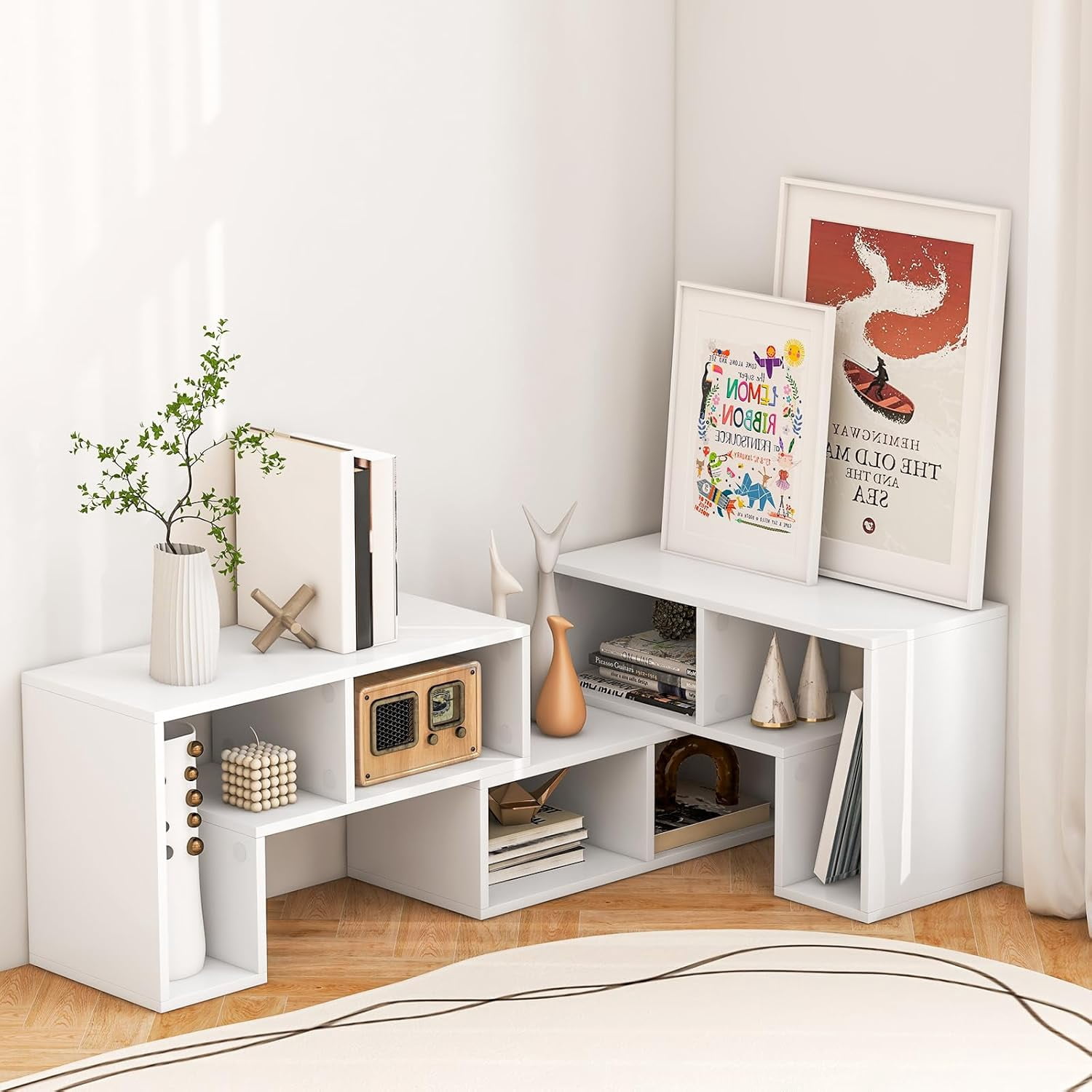 Topbuy 3 PCS Adjustable TV Stand Minimalist Entertainment Center for 43 55 60 65 Inch TV Media Table White