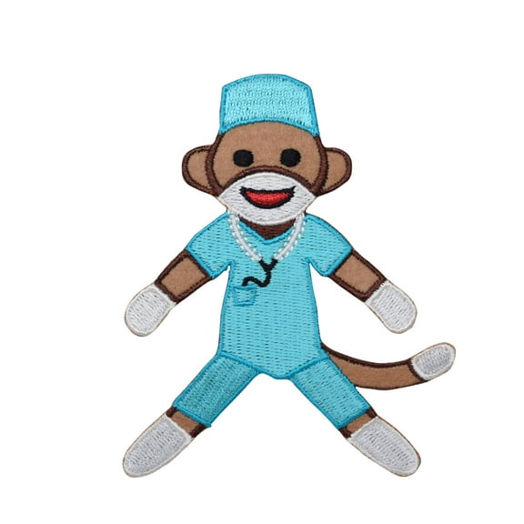 Medical - Sock Monkey - Nurse/Surgeon - Blue Scrubs - Iron On Applique/Embroidered Patch