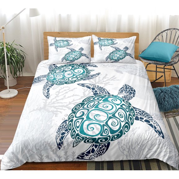 Move Over Blue Turtle Bedding Sets King Ocean Themed Duvet Cover Set Sea Turtle Pattern Microfiber No Filling