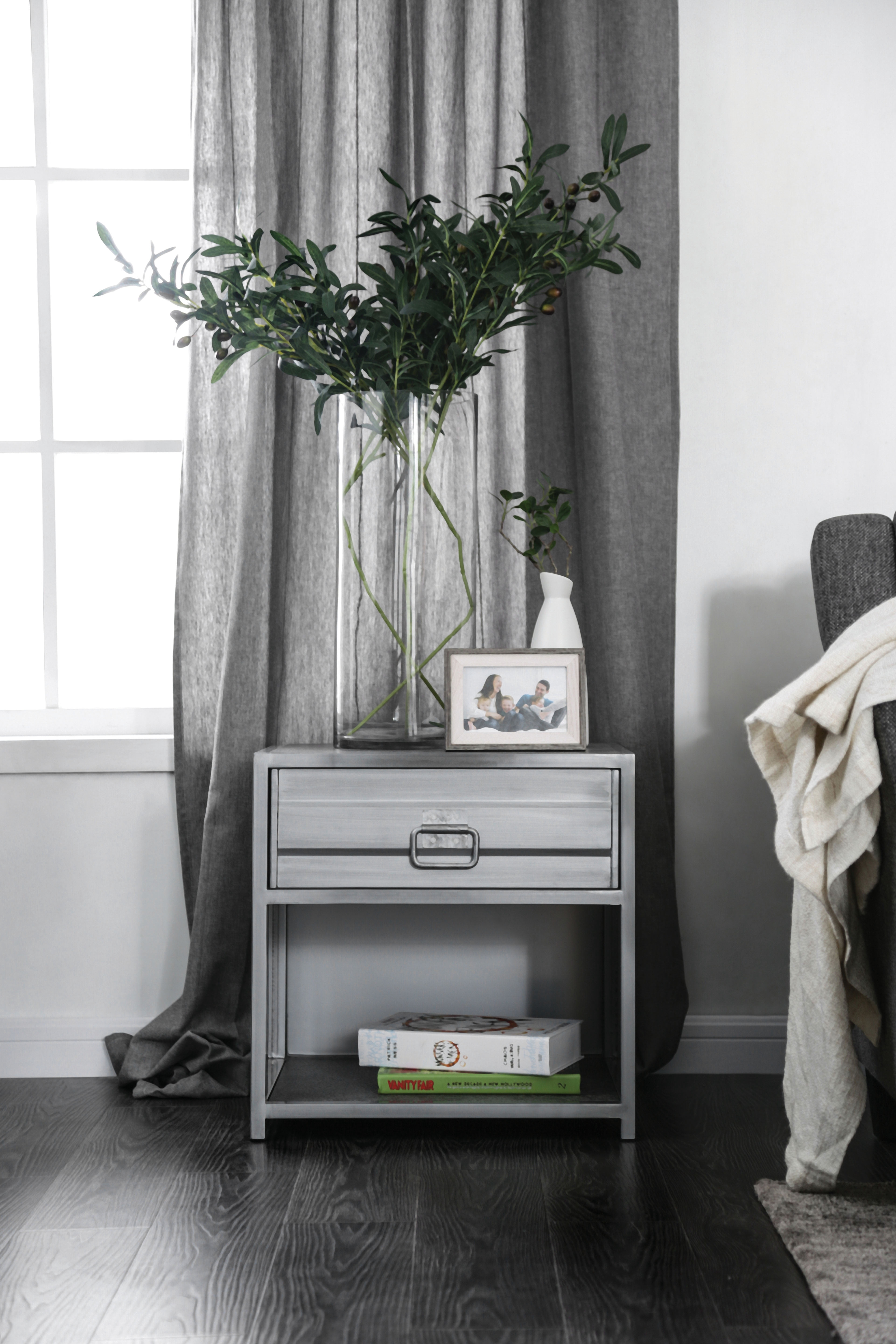Furniture Of America Hazier Nightstand With 1 Drawer Hand Brushed Silver Walmart Com Walmart Com