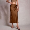 thumbnail image 2 of Ashirexll Long Skirts for Women High Waist Satin Midi Skirt Lace A-Line Flowy Casual Skirt Solid Color Loose Fashion, 2 of 7