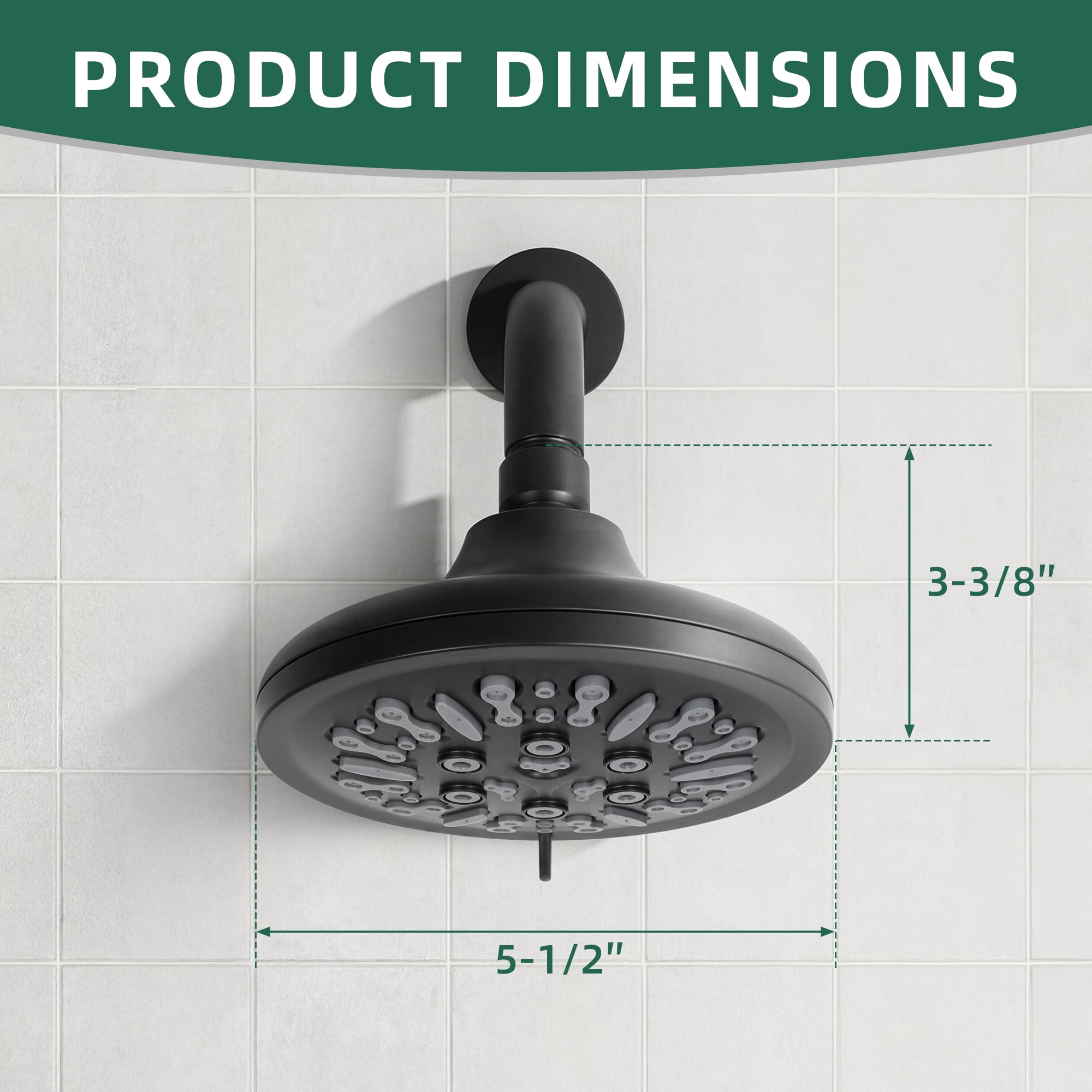 Akicon Shower Head High Pressure Rain Shower Head, 8-Setting 5.5 Inch Fixed Showerhead with Adjustable Angle, Anti-Clogging Nozzles, Easy Install, Excellent Replacement for Bathroom
