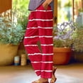 thumbnail image 2 of FRSASU Striped Pants for Women High Waisted Wide Leg Cotton Linen Trendy Beach Pull on Elastic Waist Casual Pants Red, 2 of 5