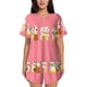 thumbnail image 1 of Balery Cute Cat Conjunto de Pijama para Mujer con Estampado, Dos Piezas de Manga Corta y Shorts, Ropa de Dormir Suave con Cuello Redondo y Bolsillos-Medium, 1 of 6