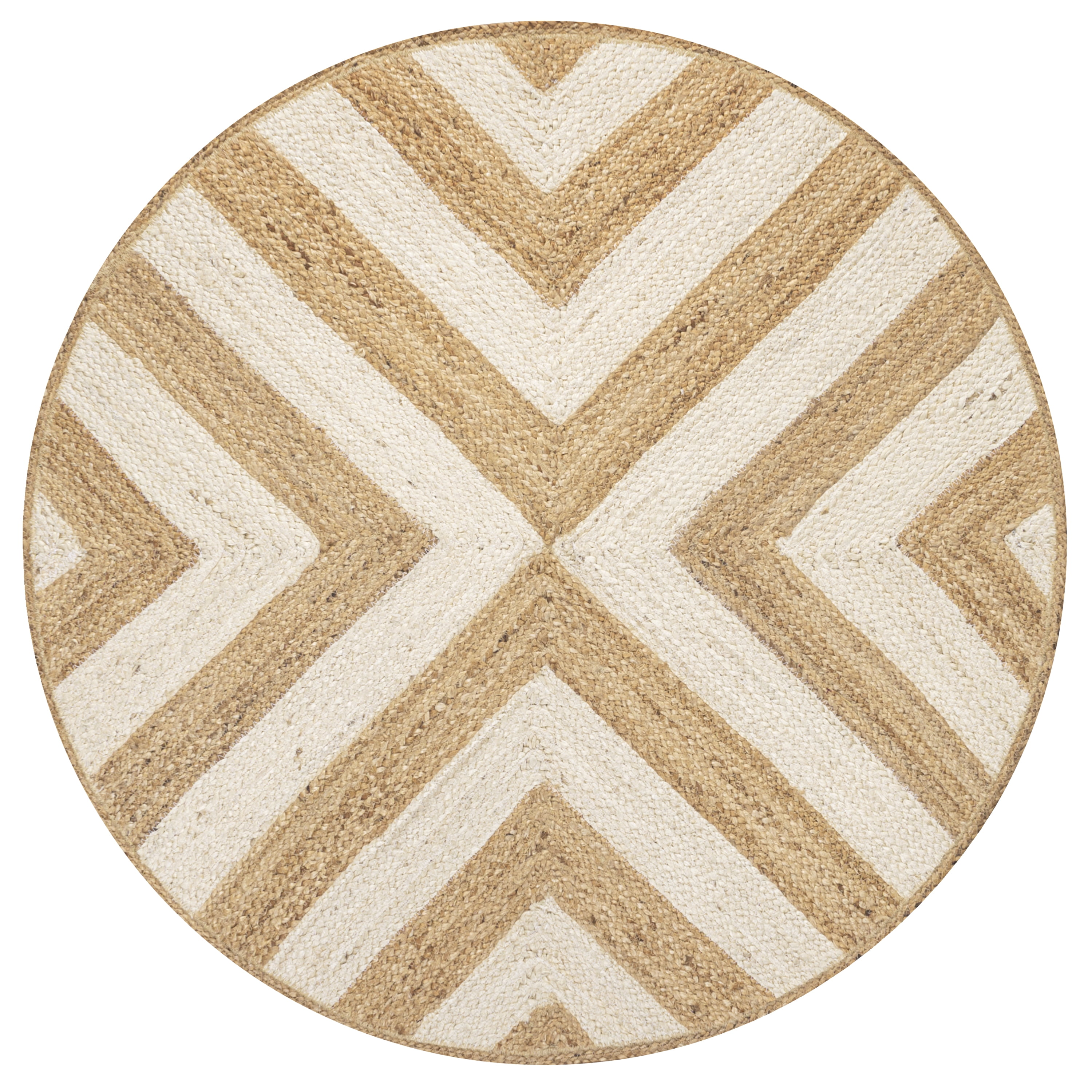 JONATHAN Y ANSA 6' Round Area Rug, Piper Two-Tone Chevron Jute - Cream/Natural, RNF111B-6R