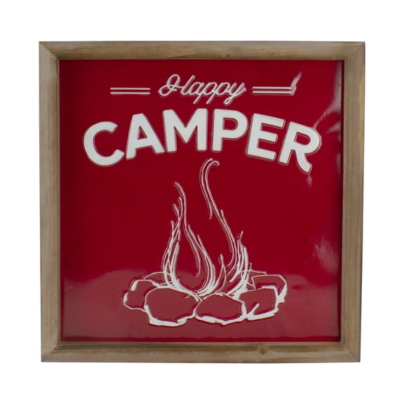 Raz 14" Red and White Happy Camper Metal Wall Art